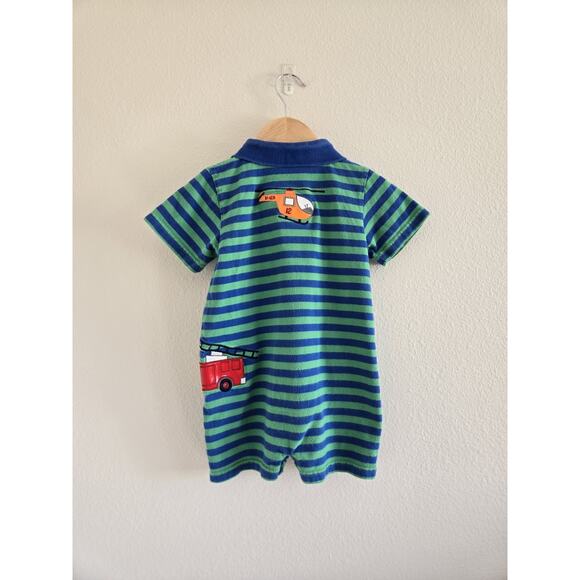 24 Month Vintage Okie Dokie Striped Romper With Emergency Vehicle Appliques - Picture 4 of 5